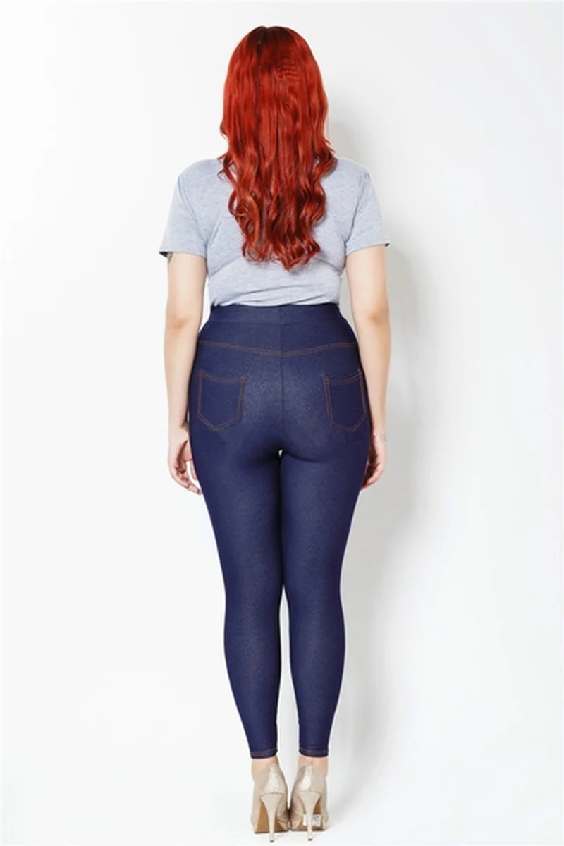 

WEPBEL Women Trousers Pants Faux Denim Jeans Legging Tights Pencil High Elasticity Plus Size Casual