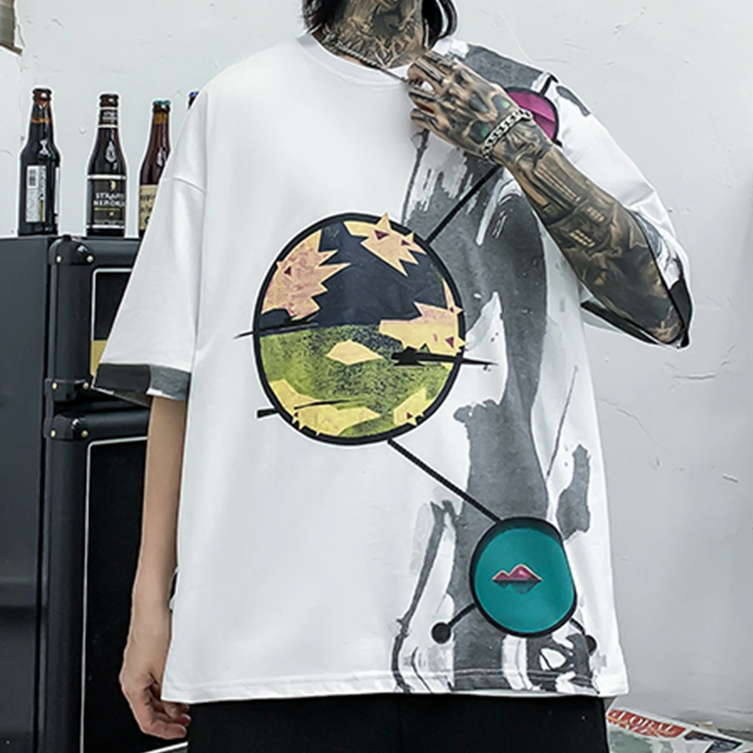 Хип Хоп Футболка с принтом планеты Мужская свободная футболка лето 2020 Harajuku