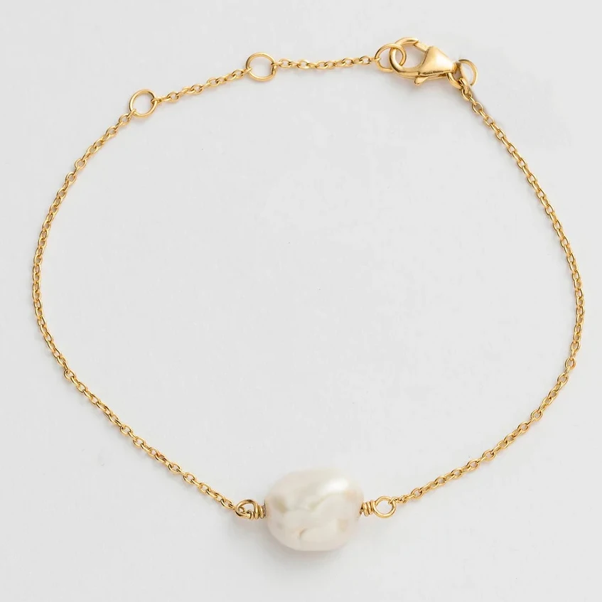 14k позолоченные латунные звенья цепи пресноводный жемчуг монета шарм браслеты