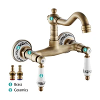 antique brass kitchen faucet cold hot water mixer tap dual handle dual hole sink tap 360 degree rotation kitchen sink faucet
