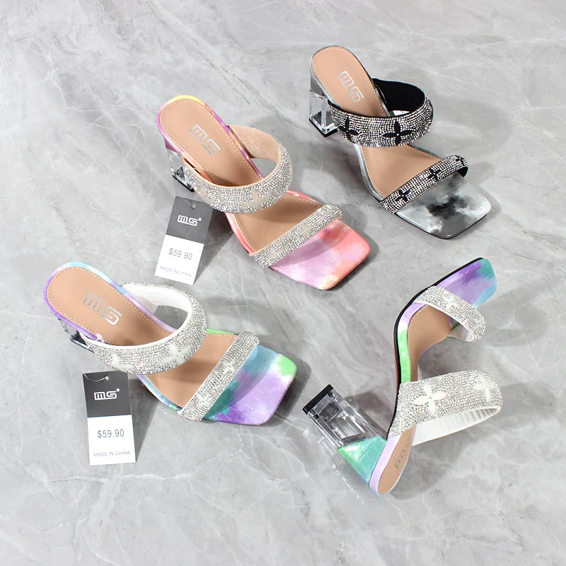 

Женские босоножки на высоком каблуке 2022 см, удобные флисовые туфли на квадратном каблуке, с цепочкой и блокировкой цвета, лето 8,5