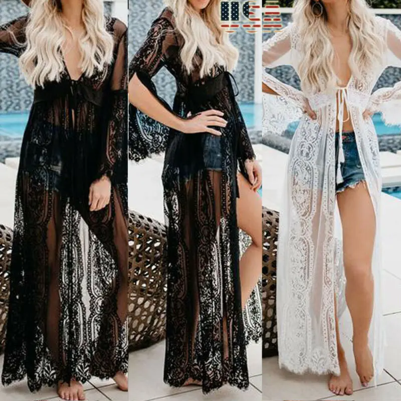 Женское кружевное кимоно в стиле бохо рубашка кардиган длинная Пляжная накидка