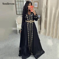smileven black moroccan kaftan formal evening dresses manual crystal arabic muslim special occasion dresses custom made