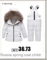 Теплые детские комбинезоны на утином пуху для русской зимы Детские лыжные комплекты Одежда для новорожденных девочек меховые комбинезоны с капюшоном-30