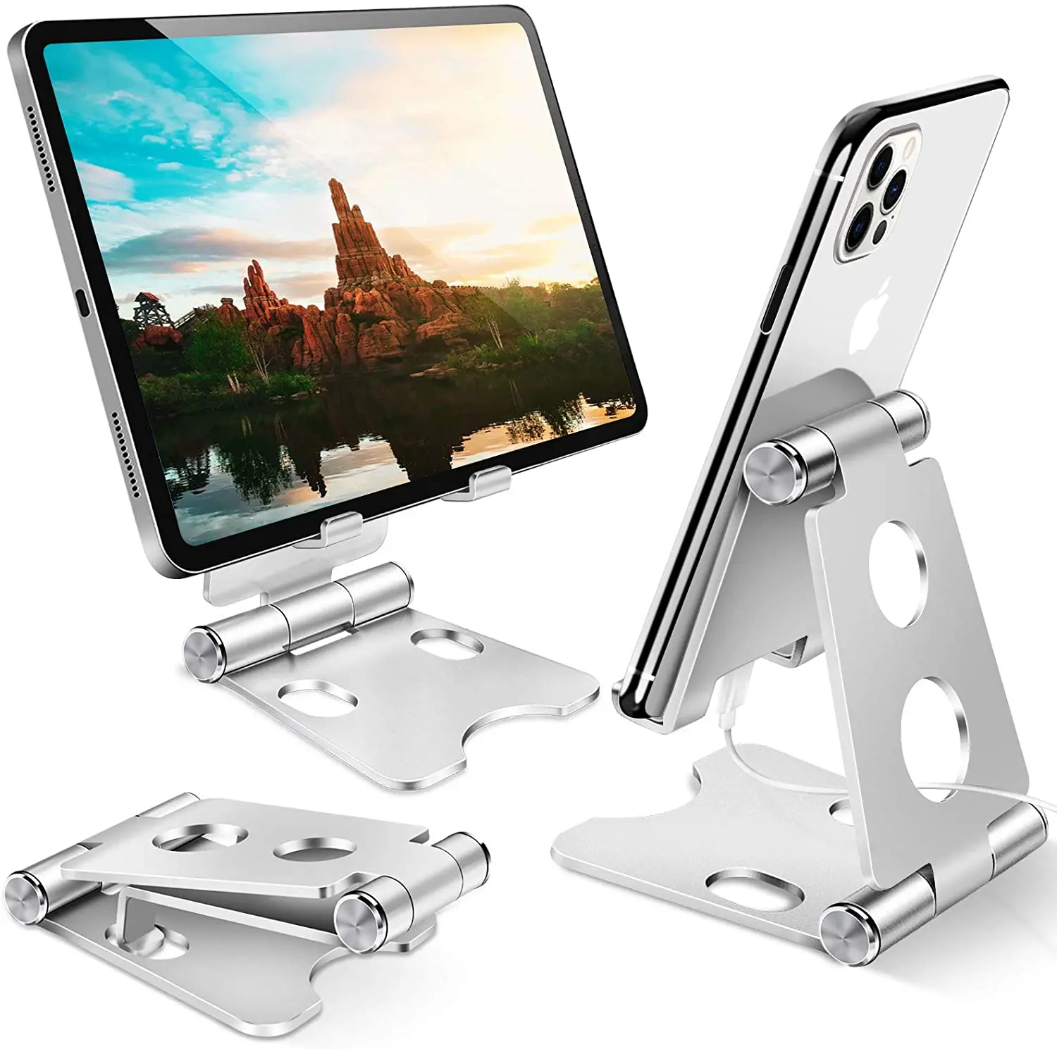 

Cell Phone Stand, Fully Foldable, Adjustable Desktop Phone Holder Cradle Dock Compatible with Phone 11 Pro Xs Xs Max Xr X 8,