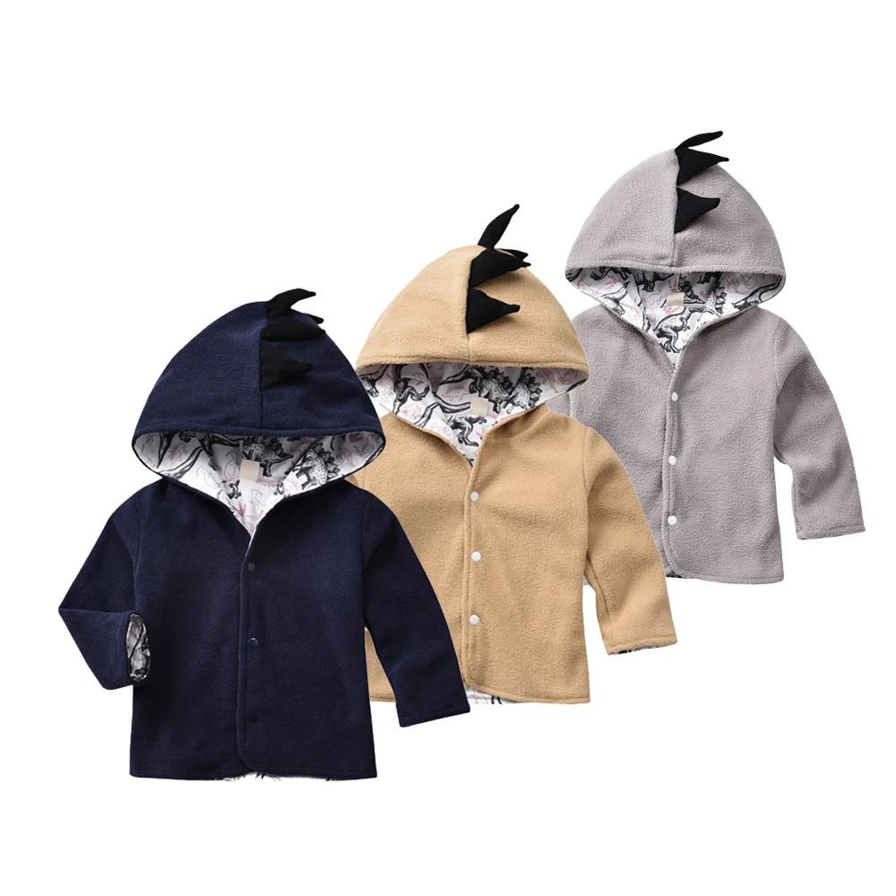 Зимние пальто для маленьких детей Толстовка с капюшоном динозавром мальчиков