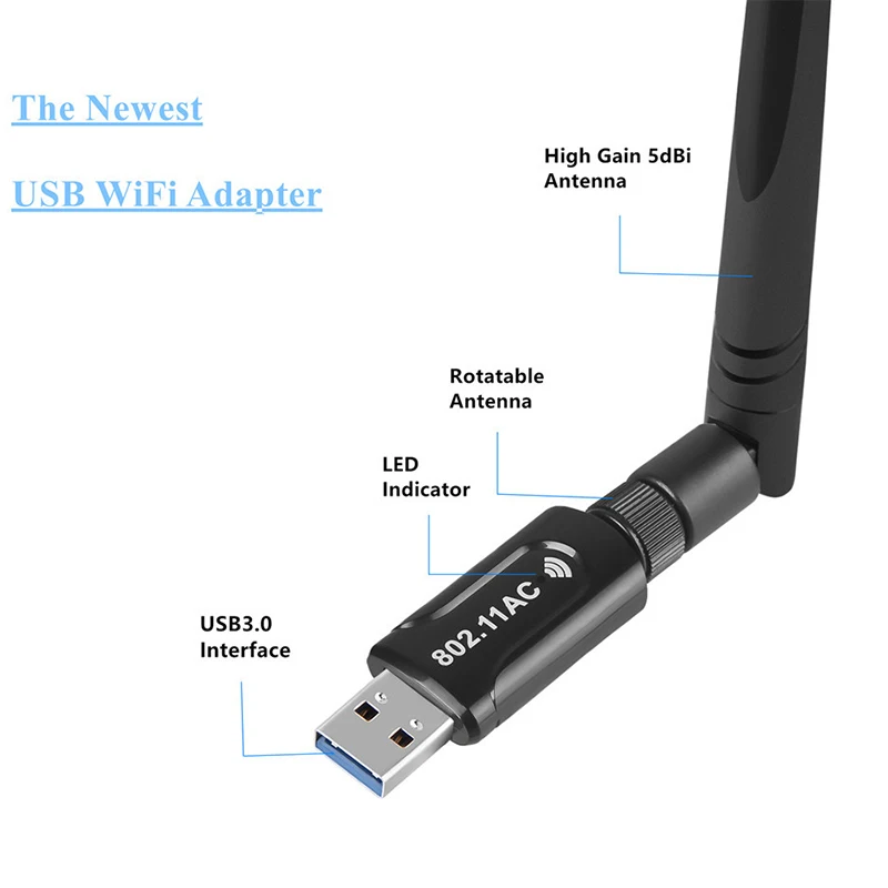 

Drive-Free 1200Mbps Wireless Network Card 2.4G/5.8G USB3.0 Dual-Band Wireless Network Card Wifi Receiver