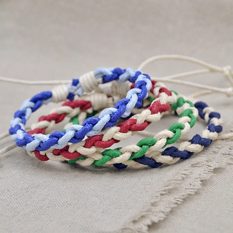 Разноцветные веревочные браслеты и в стиле бохо плетеные ручной работы из
