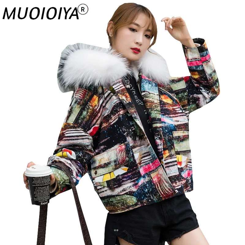 

New Elegant Women Winter Down Jacket Snowfield Cold Protection Warm Liner White Duck Down Lady Fur Collar Hooded Down Coat OK912
