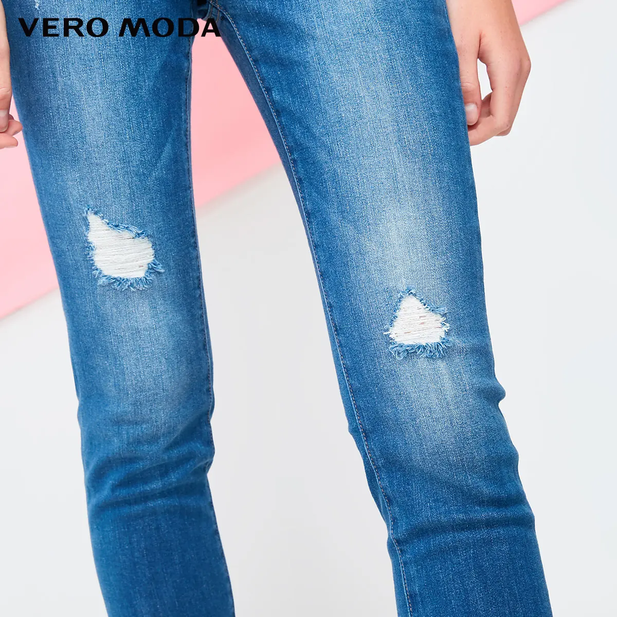 Vero Moda Новое поступление женские потертые манжеты закатывающиеся облегающие 96% хлопковые укороченные джинсы | 318349537