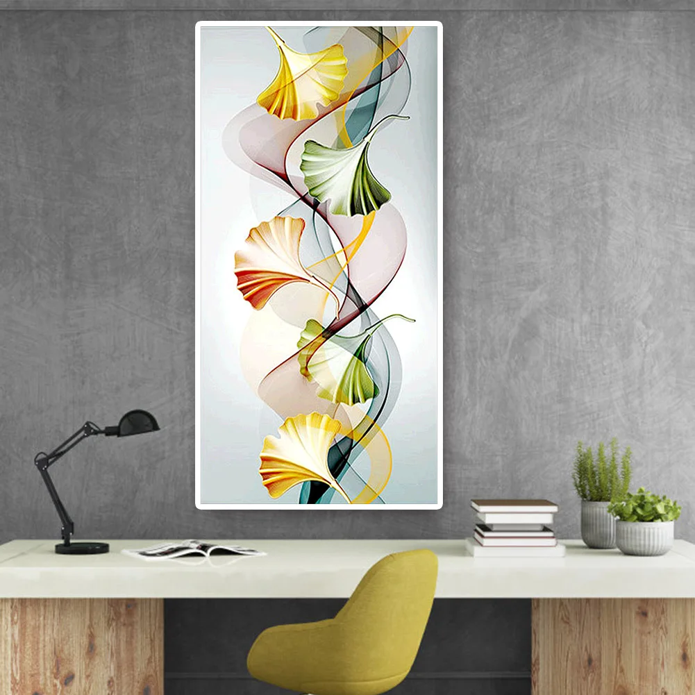 Картина в виде листьев гинкго с золотым цветком алмазная вышивка 5D полное