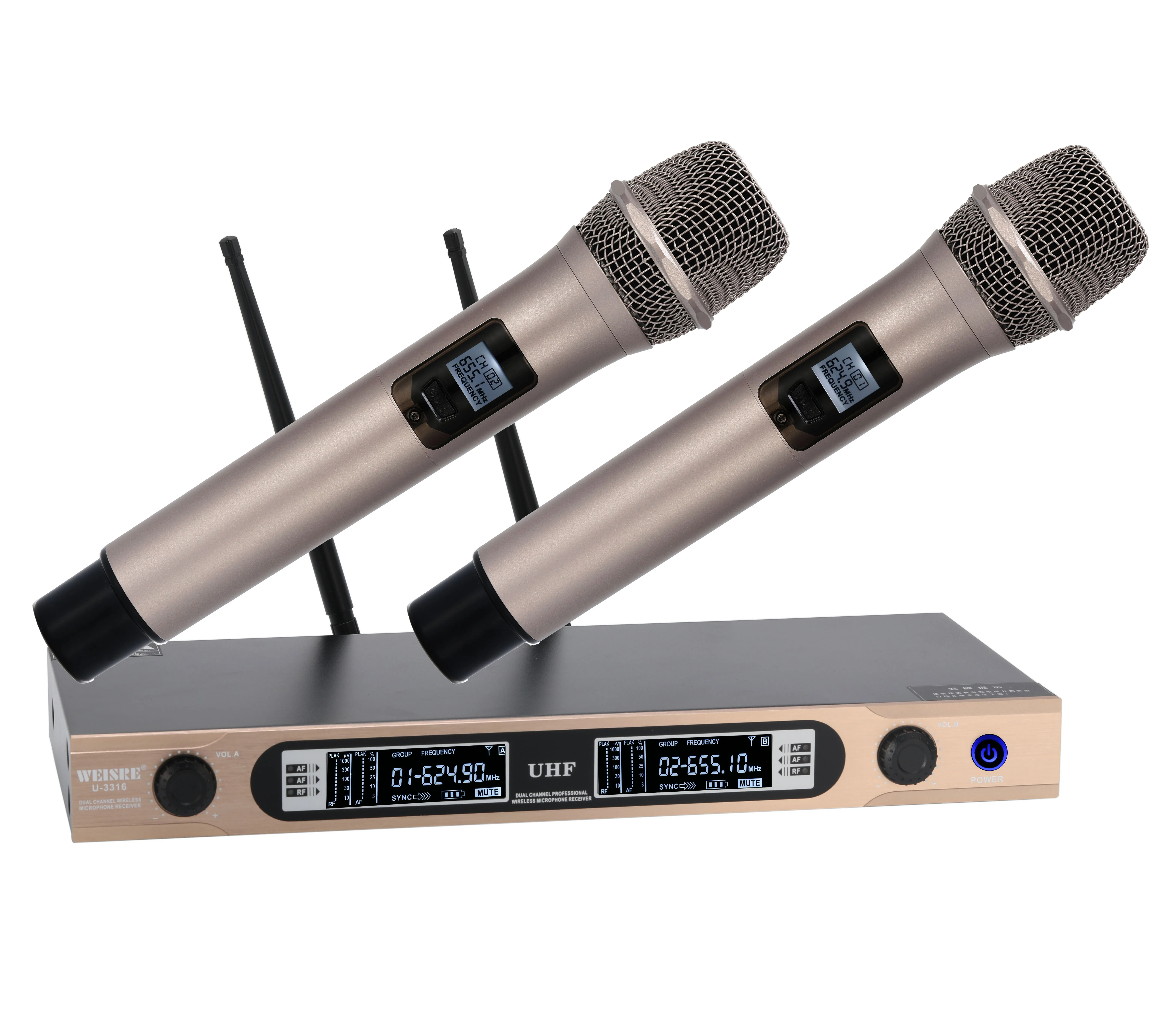 WEISRE Высококачественная Беспроводная микрофонная система с двухканальным