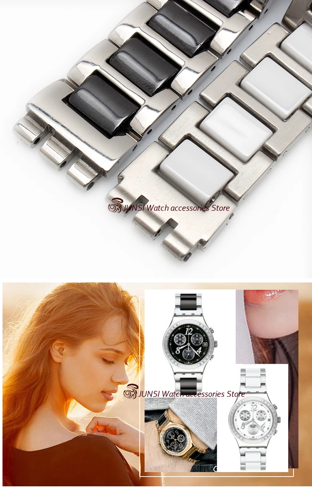 Металлический ремешок для часов Swatch YGS716 YAS100 YVS441G/YAS112G браслет из нержавеющей стали+ керамический ремешок для часов 17 мм для женщин
