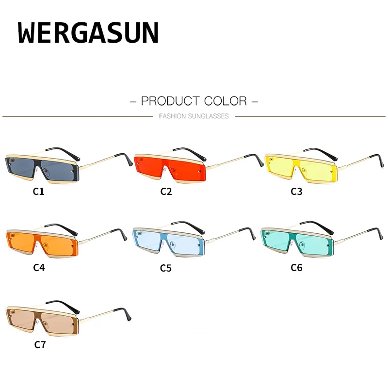 

WERGASUN Vintage Rimless Rectangle Sunglasses Women Candy Colors Clear Lens Eyewear Brand Designer Men Sun Glasses
