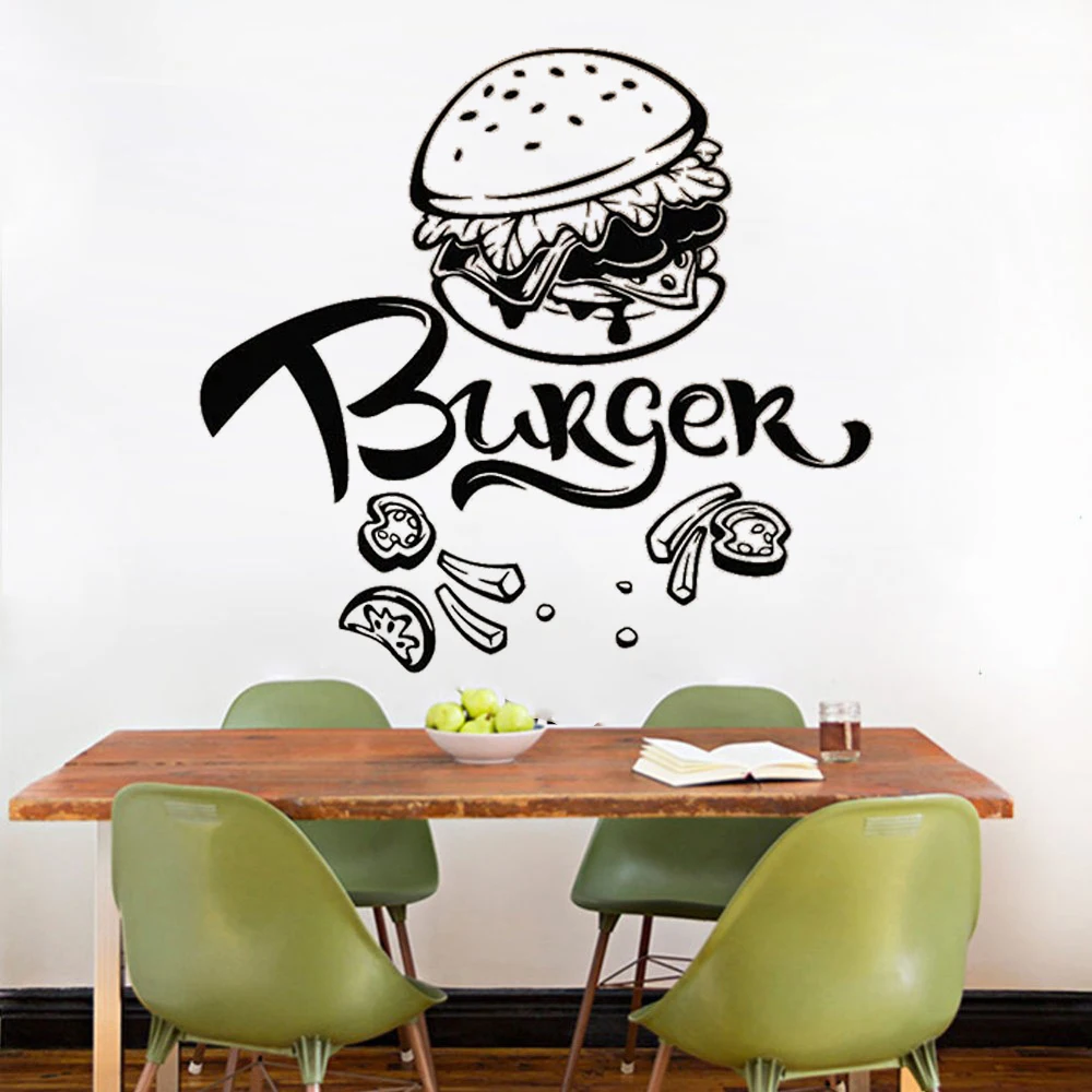 

Виниловые наклейки на стену с гамбургерами, для кафе, фаст-фуда, ресторана, столовой, интерьерный декор, вкусные обои, двери, окна, наклейки ...