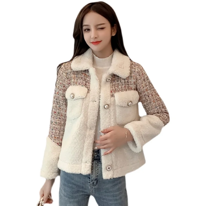 Женское твидовое пальто на пуговицах элегантная теплая куртка из овечьей шерсти