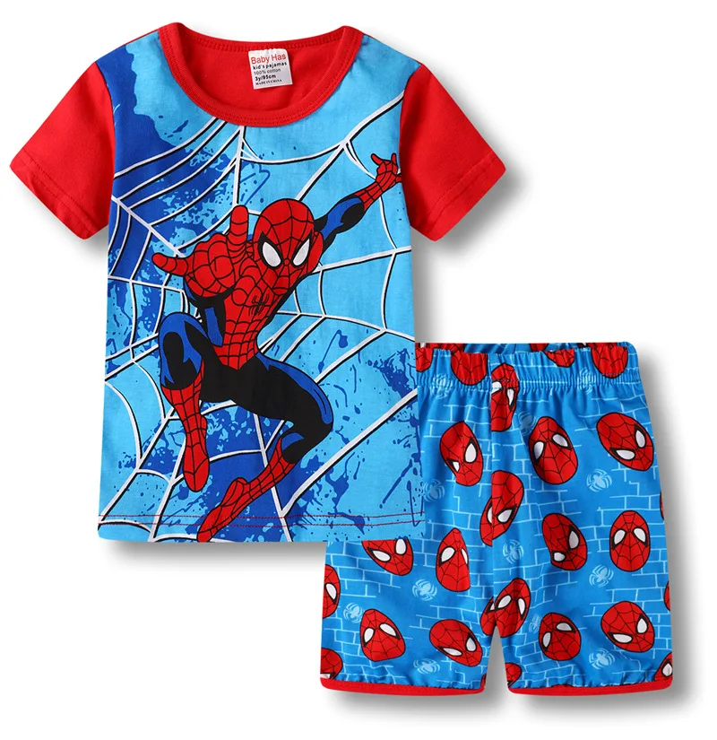 Kids Baby Pajamas Set Summer Cotton Children Short Sleeve Sleepwear Cartoon Spiderman Cars Boys Pyjamas Girl Clothing Nightwears