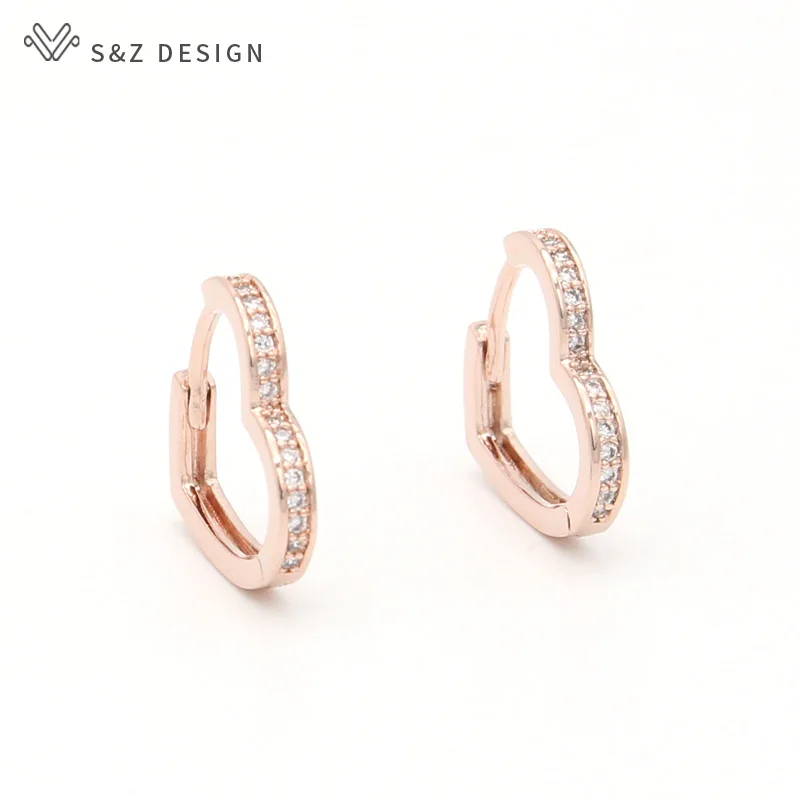 Серьги гвоздики женские под розовое золото 585 пробы с фианитами