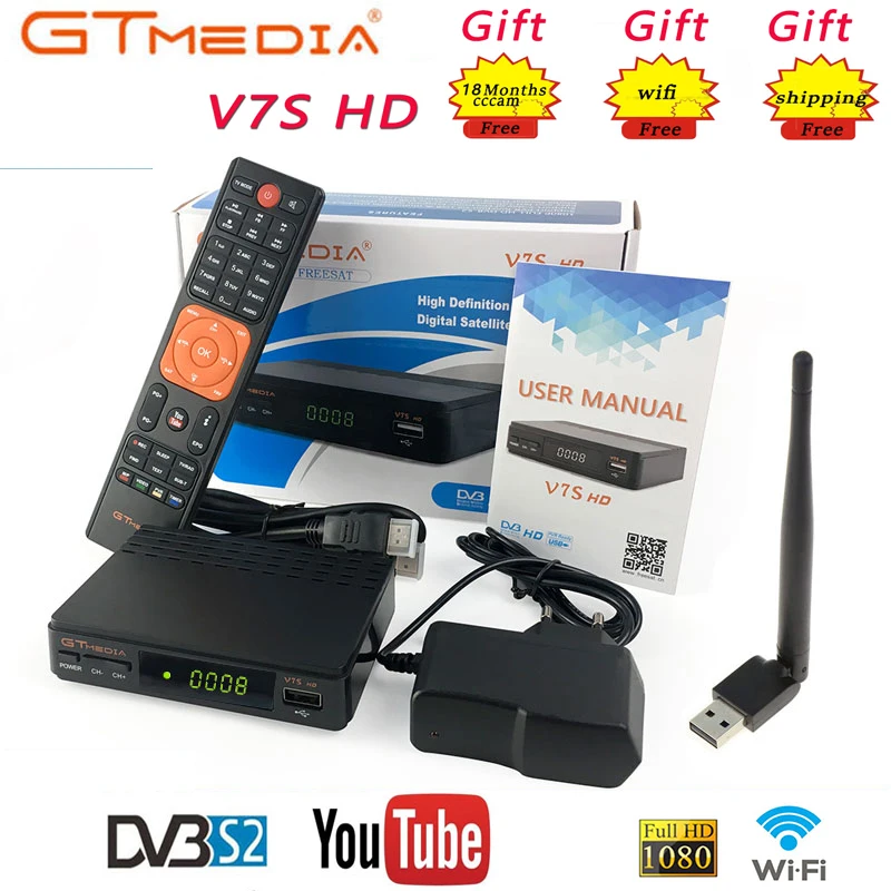 Спутниковый ресивер Freesat V7S hd поддержка CCCams Newcamd PowerVu Biss Wi Fi 3G Youtube USB PVR GTMedia