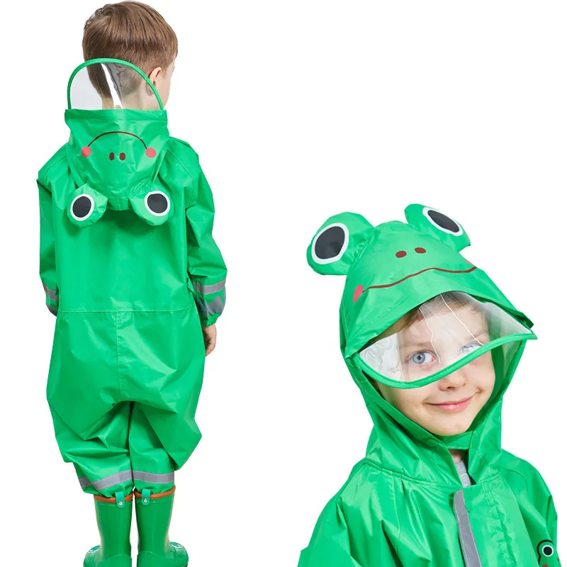 

90-135CM waterproof Green raincoat for children kids baby rain coat poncho toddler rain coat rain suit