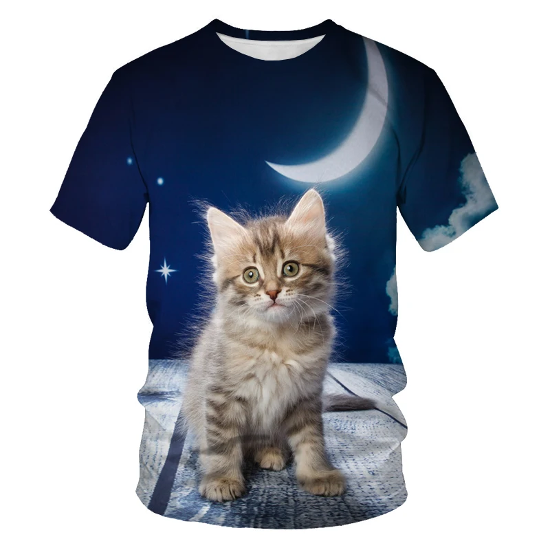 

The new cat in the starry sky 3D printed O-neck men's shirts Street men's and women's couples Harajuku shirts plus size T-shirts