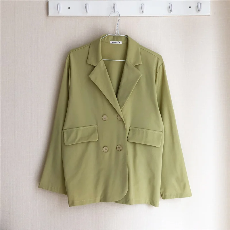 

Blazer Women Plus Size 5XL All-match Chic Fall Coat Notched Solid Double Breasted Korean Style Leisure Loose Simple Womens Suits