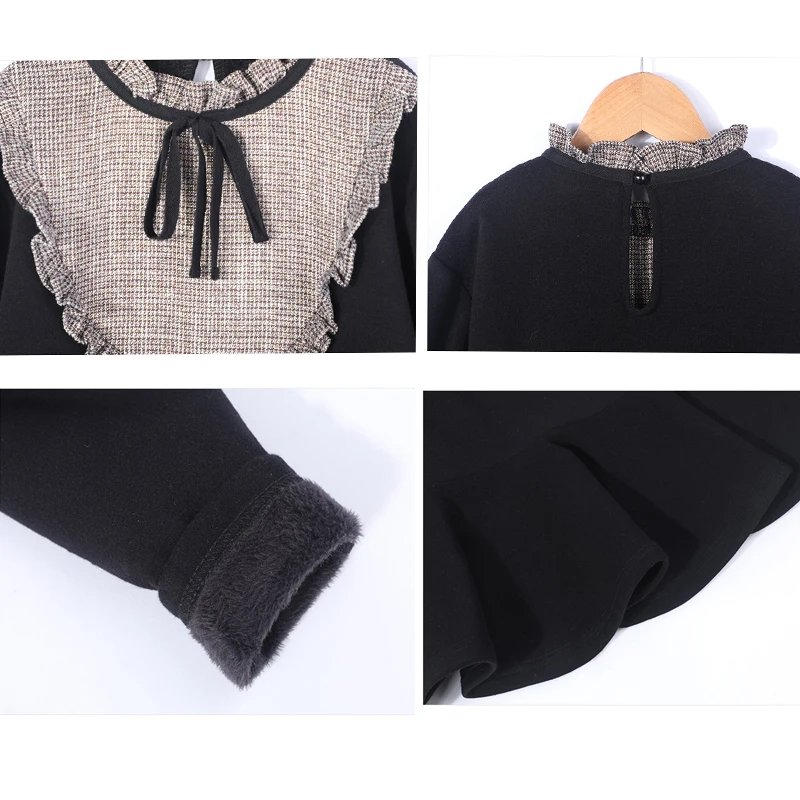 

New 2020 Girls Autumn and Winter Clothes Teen Girls Thicken Retro Princess Dresses Kids Elegant Patchwork Dress Fashion, #9147