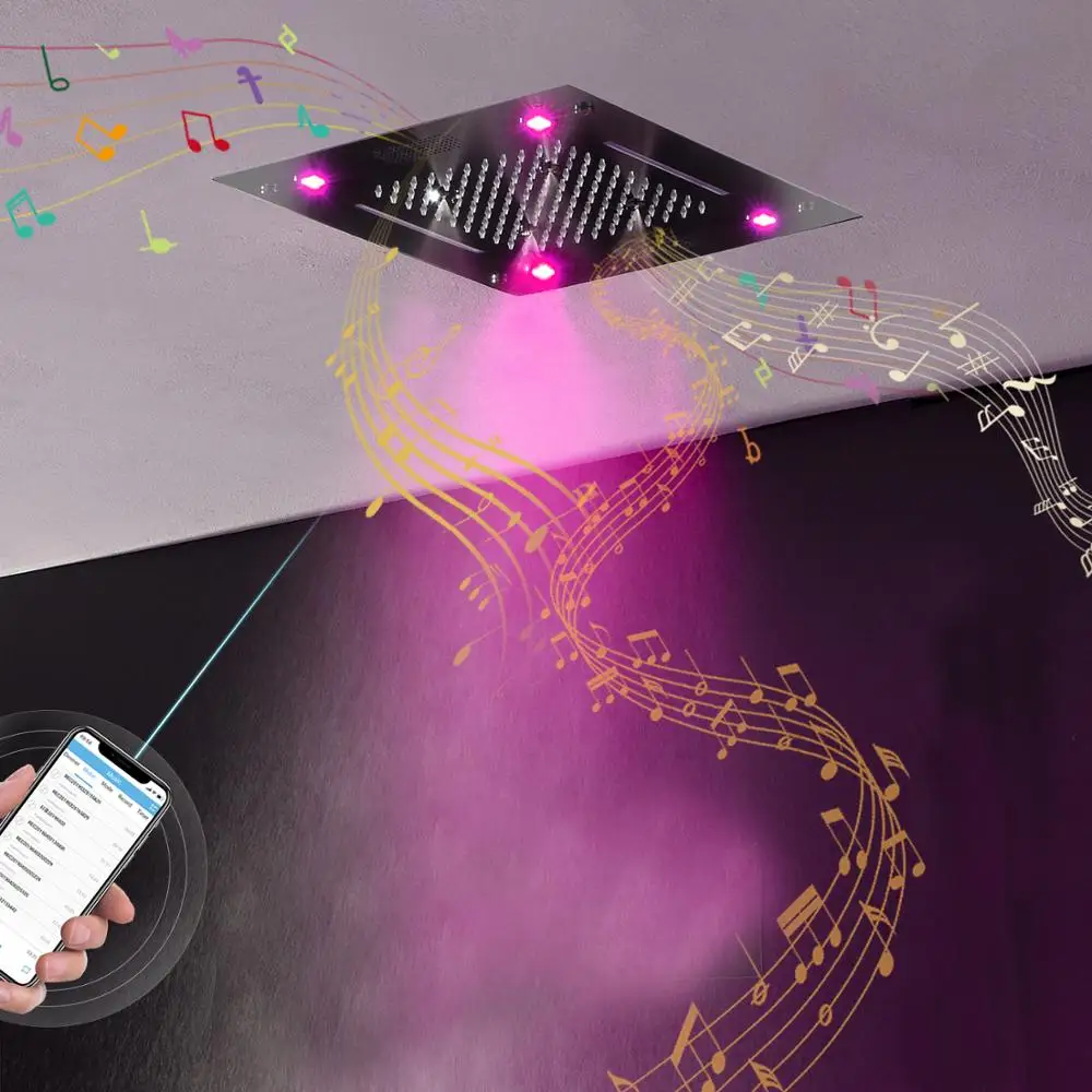 Bluetooth Music Shower head 304 Stainless Steel Waterfall Rainfall Faucet Bathroom Ceiling Colorful LED Head Panel | Обустройство