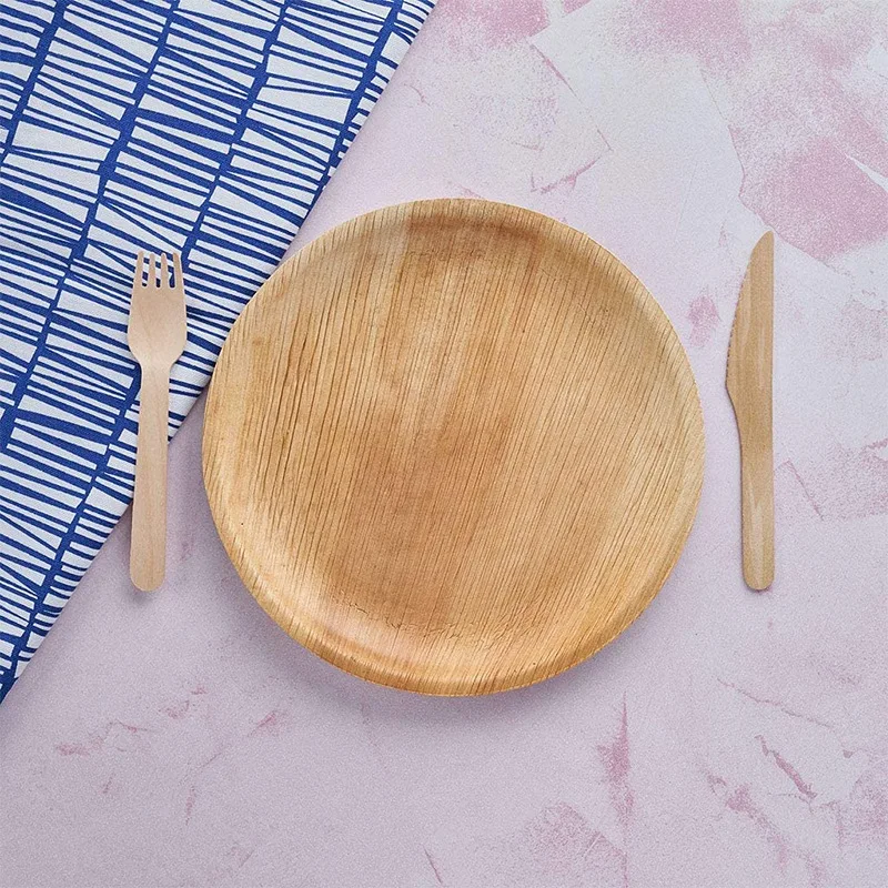 

25 Guests Disposable Biodegradable Plates Set with Cutlery Eco Friendly Sturdy Bamboo Tableware Set for Camping/Party