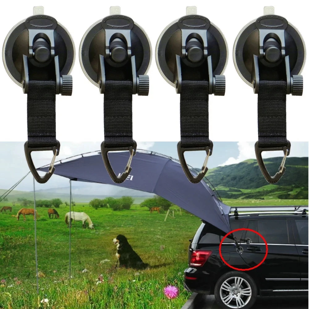 4pcs/set Universal Car Suction Cup Anchor Securing Hook Tie Down Camping Tarp As Car Side Awning Outdoor Home Use Accessories