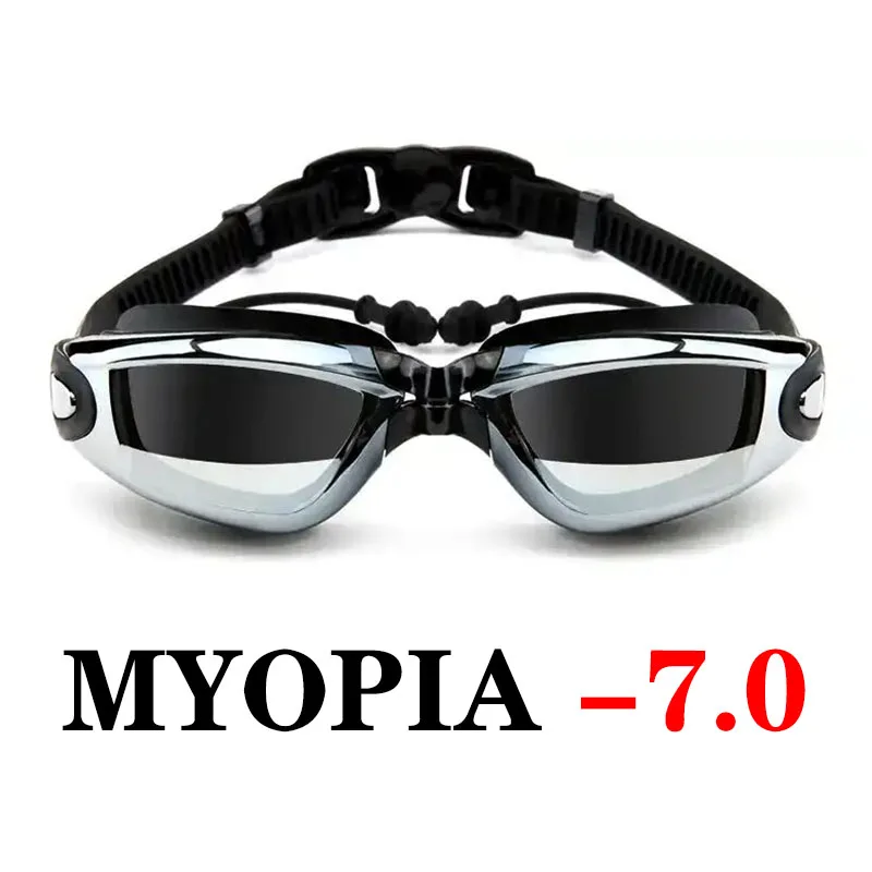 Myopia -7.0 (Black) Очки для плавания для близорукости, оптические, водонепроницаемые, анти-противотуманные, УФ-защита, по рецепту, для плавания, для взрослых, для мужчин, женщин, для молодежи, для детей - Цвет: Myopia -7.0 (Black)