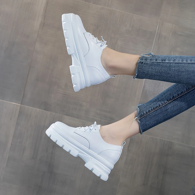 

REVT Womens Shoes Fashion womens spring and autumn platform women's work shoes Heighten ankle shoes leather shoes