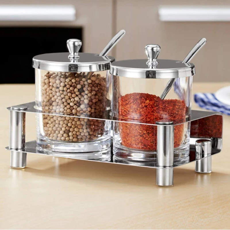

Seasoning Box Set, Condiment Container, Gl Condiment Canisters Pots, with Stainless Steel Lid and Base (3PCS)