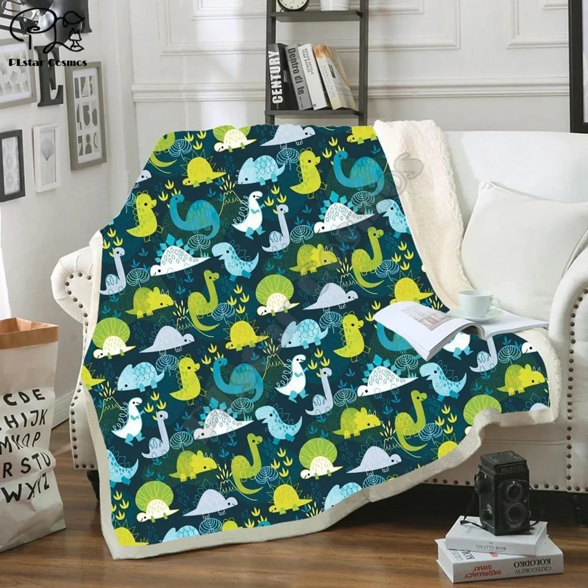 Флисовое одеяло с динозаврами 3D полностью напечатанное переносное для
