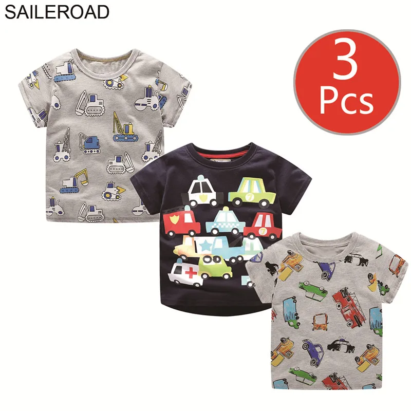 SAILEROAD 3 шт. / Много Детские Футболки Мультфильм Автомобиль Экскаватор Дети Топы Тис для Мальчиков Одежда Шаблон Динозавров Детские Девочки Рубашки