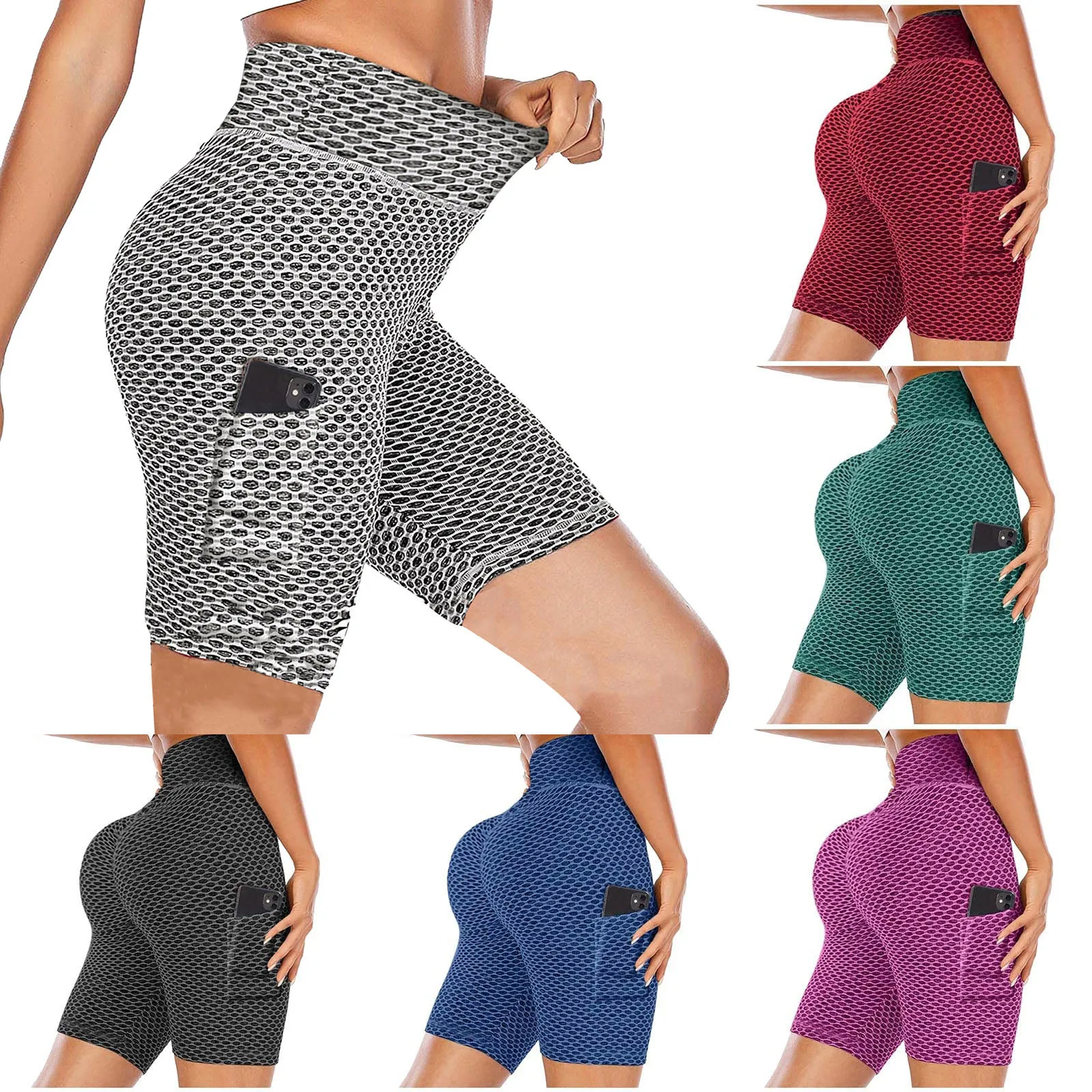 

High Waisted Butt Lifting Tok Yoga Legings for Women Tummy Control Textured Ruched Shorts Sports Gym Running Beach Hot Pants