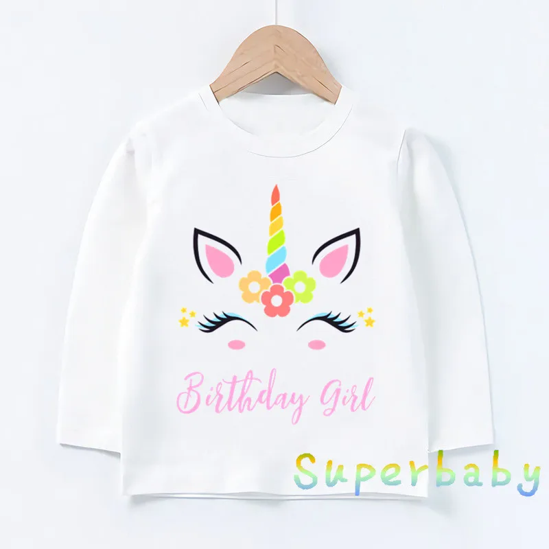 

Children Happy Birthday Unicorn Face Print T shirt Baby Girls Cartoon Funny Tops Kids Long Sleeve T-shirt,LKP5249