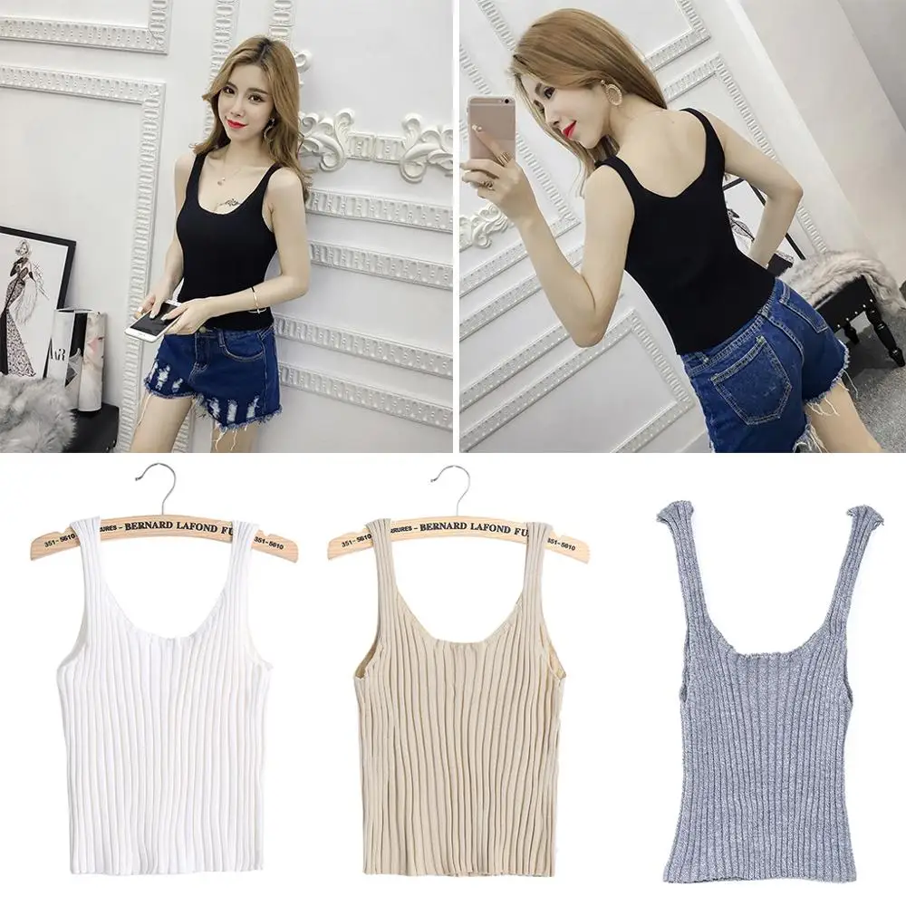 2018 Сексуальная Женская облегающая трикотажная кофточка с бретельками