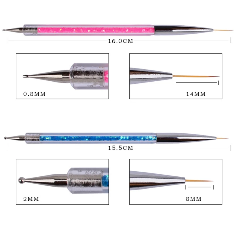 5 шт Nail Art Pen расставить акрил горный хрусталь 2 Way УФ-гель для рисования Маникюрный