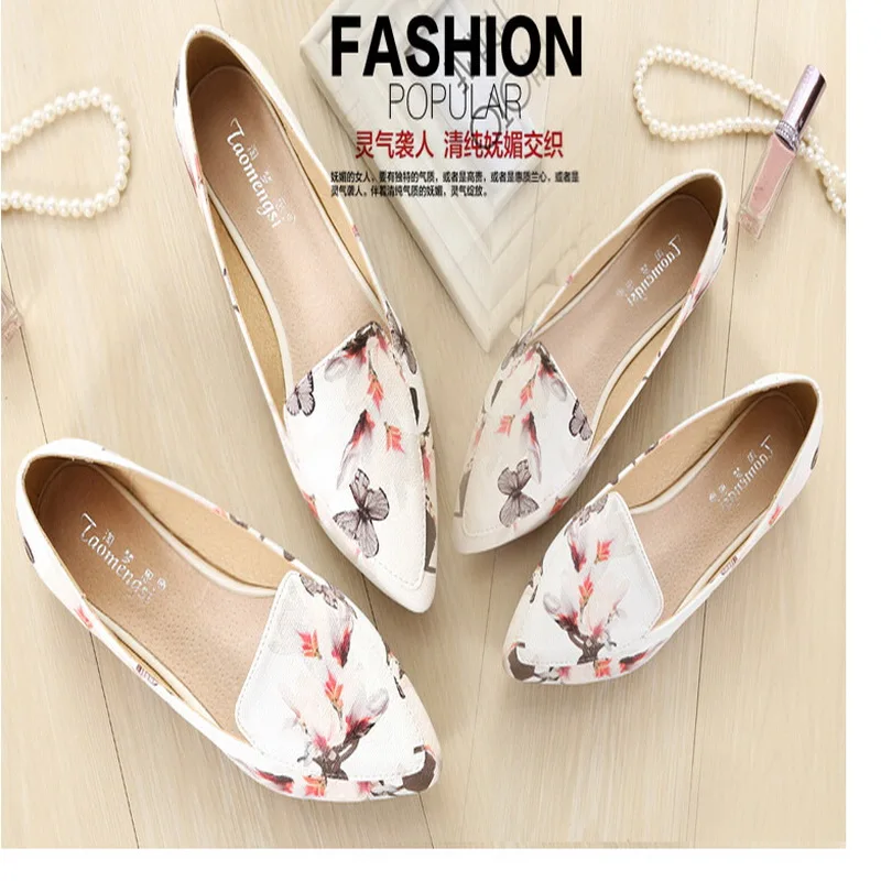 Manufacturers selling national printed fashion women's white shoes pointed ms low with non-slip shoes casual shoes size 34-43