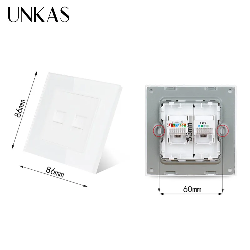 UNKAS белая Роскошная панель из хрустального стекла 1 комплект телефон RJ11 с