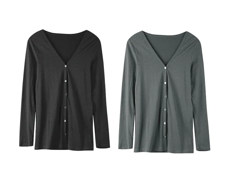 

2021 Fashion Spring and Autumn New V-neck Solid Color Temperament Slim Fit Long-sleeved Fashion Knitted Cardigan Tops for Women