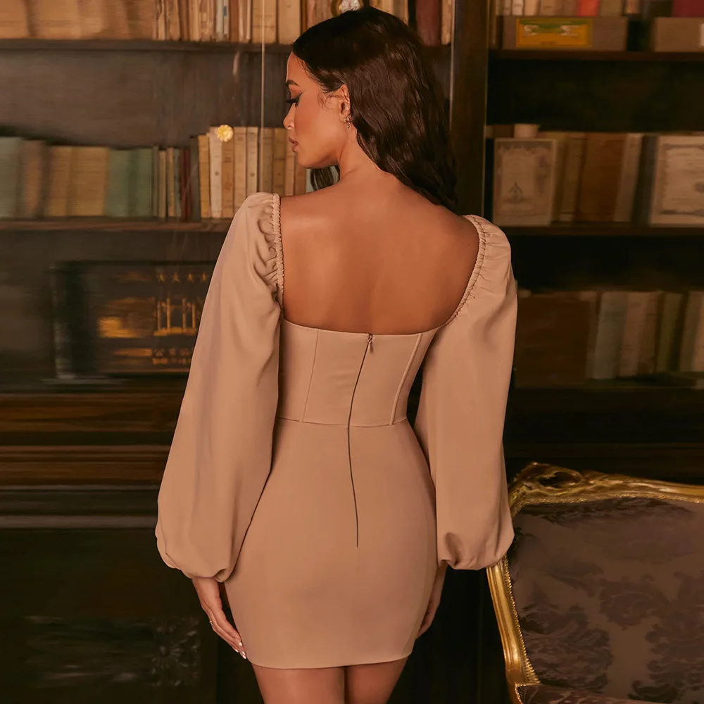 

XAKALAKA Winter Long Sleeve Bodycon Dress 2020 Sexy Mini Bodycon Dress Elegant Ruffle Celebrity Club Party Dress Women Evening