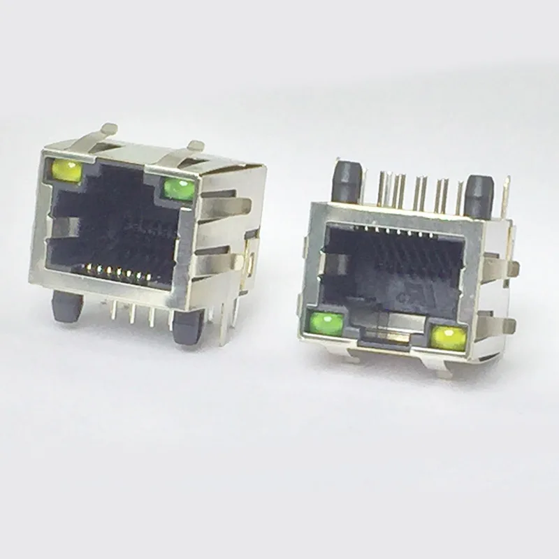 100 шт./лот 8P8C RJ45 Женский PCB разъем для монтажа на панель w/светодиодный светильник 6 пластинчатых пружин Один RJ45 терминал для сети Ethernet