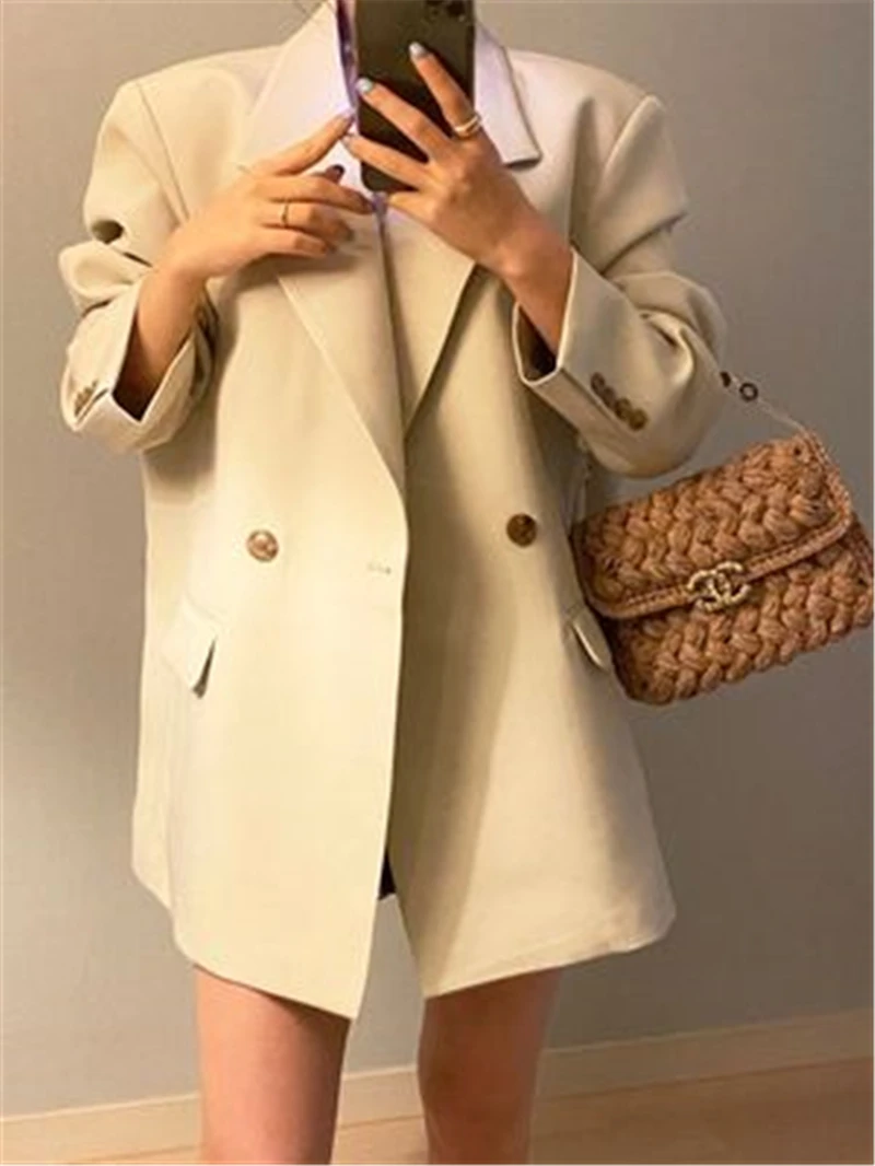 

New Arrivals Beige Women's Suit Jackets Autumn Casual Loose Double-breasted Office Lady Suits Coats Oversize Blazers