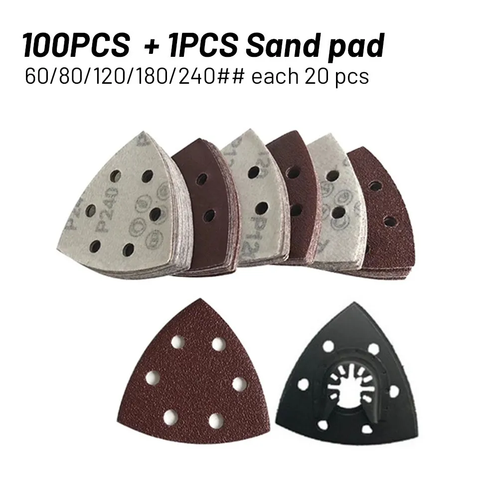

100pcs Sandpaper Mixed Grits 90mm Delta Sander Sand Paper Hook & Loop Disc Abrasive Tools For Sanding + 1pc 90mm Sand Pad