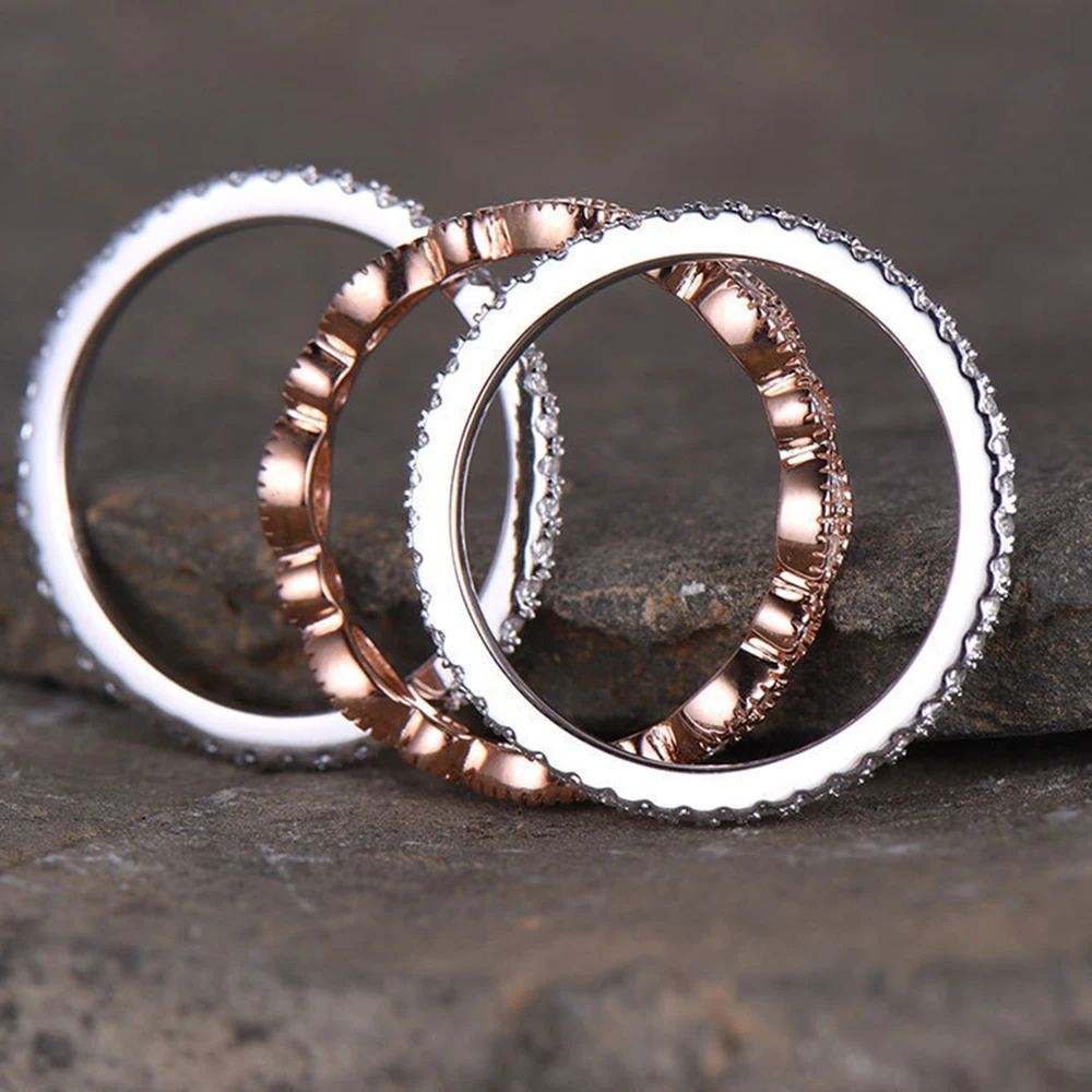 

Fashion women's full zircon ring three-in-one simple combination set ring party copper ring ladies ring