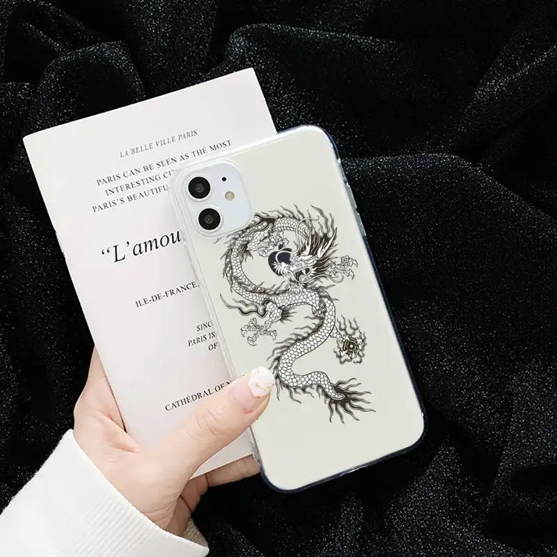 

Dragon Chinese style art totem Phone Case Transparent for iPhone 6 7 8 11 12 s mini pro X XS XR MAX Plus cover shell accessorie