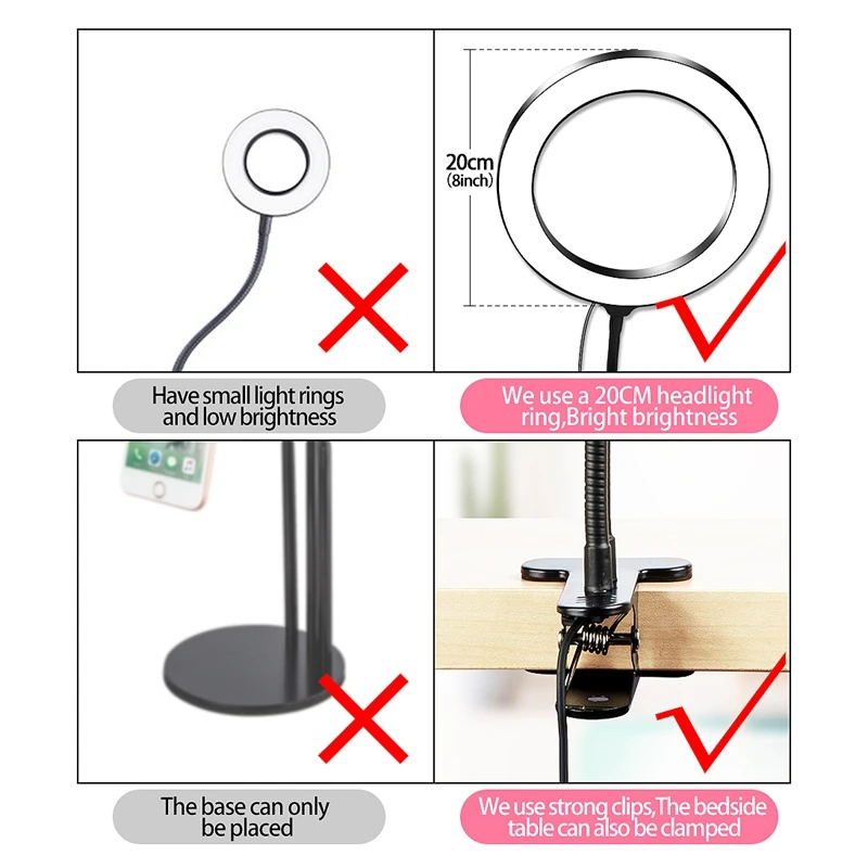 8 дюймов светодиодная кольцевая лампа светильник комплект для макияж YouTube видео в