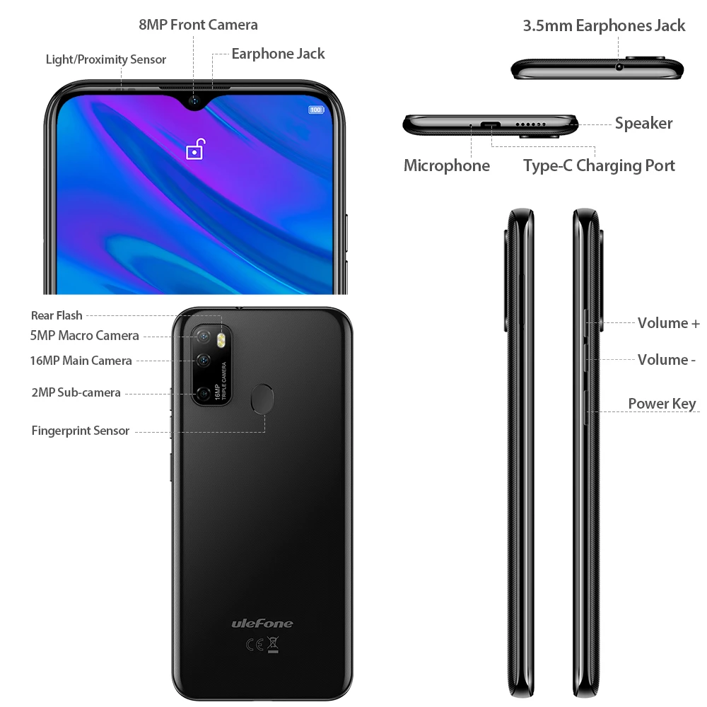 Смартфон Ulefone Note 9P Android 10 4 Гб + 64 ГБ экран Waterdrop 6 52 дюйма Восьмиядерный 4G мобильный